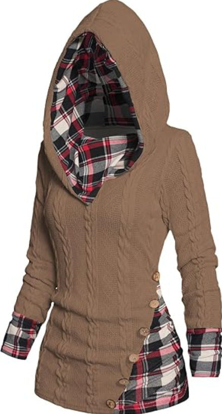 Hélène | Sweat à capuche patchwork en tricot Highland