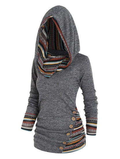Sweat à capuche bohème patchwork pour femmes